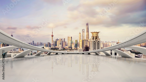Dekoracja na wymiar  nowoczesna-panorama-miasta-ruch-uliczny-i-pejzaz-miejski-w-szanghaju-w-chinach