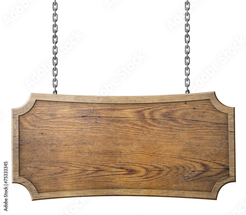 wood sign on chain isolated...