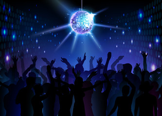 Wall Mural - disco ball background. dancing people