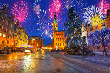 Wall Mural - new years firework display in gdansk, poland