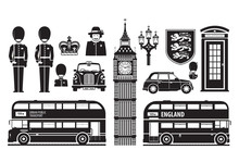 England, London, UK Set Of Icons
