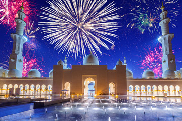 Wall Mural - New Year fireworks display in Abu Dhabi, UAE