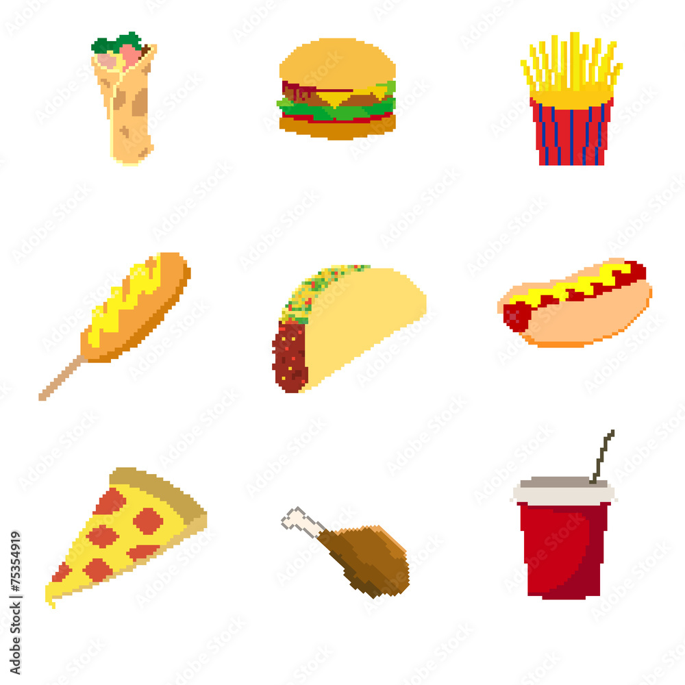 Vector Pixel Art fast food collection Stock Vector | Adobe Stock