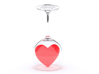 Wine Glass with Red Hearts on Valentine's Day