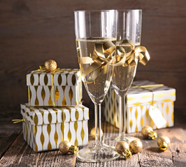 Canvas Print - champagne and gift box