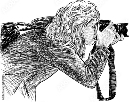 Fototapeta na wymiar sketch of a shooting girl