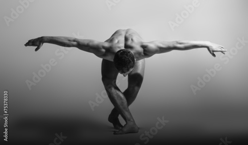 Naklejka ścienna Dance freedom concept. Young handsome ballet man in grace pose.