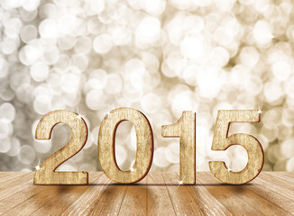 Poster - 2015 year number in room with sparkling bokeh l and wooden floor