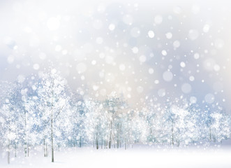 Wall Mural - Vector of winter scene with forest background.