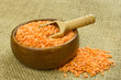 red lentils in wooden bowl