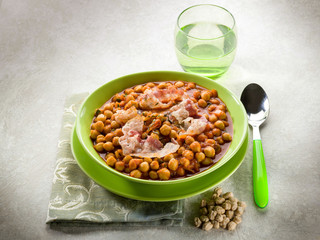 Sticker - chickpeas soup with bacon and tomato sauce