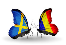Two Butterflies With Flags Sweden And Chad, Romania