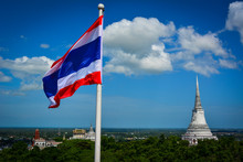 Thailand Flag With Temple Thai Background