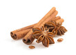cinnamon sticks and anise star  on white