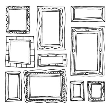 Set picture frames, hand drawn vector illustration.