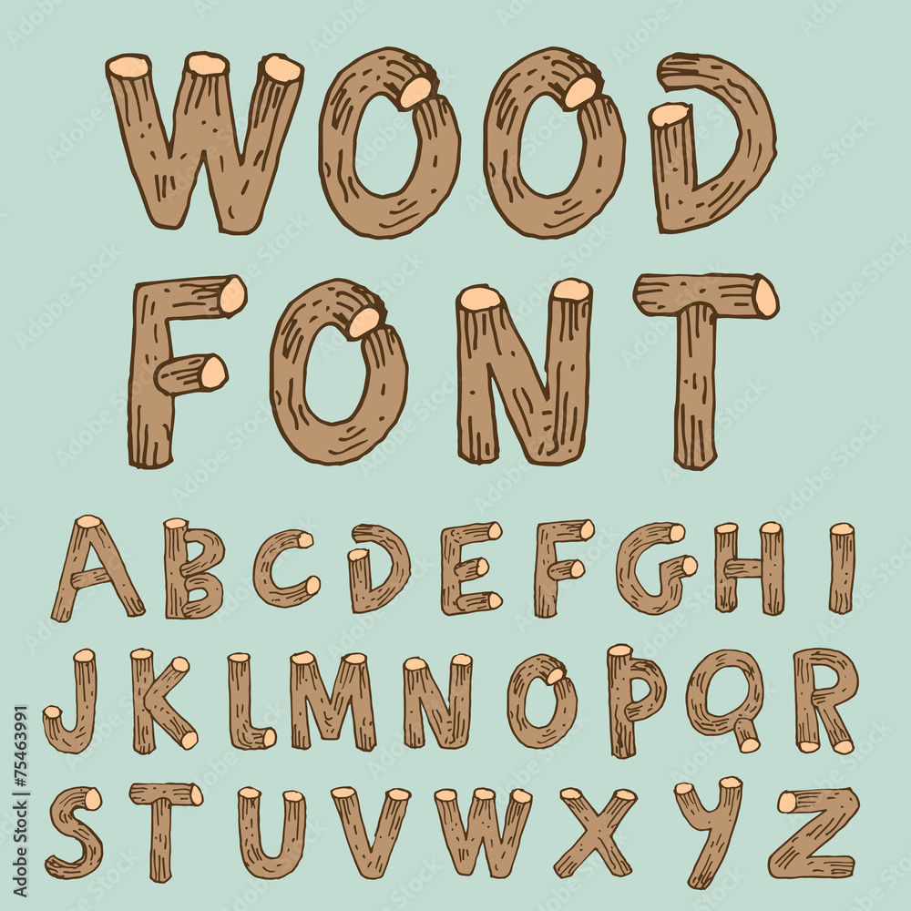 Font Kayu Vector font wood style. Stock Vector | Adobe Stock