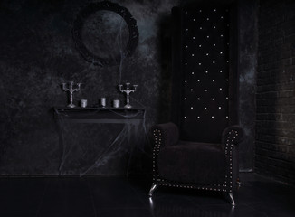 Black High Back Chair in Eerie Halloween Setting