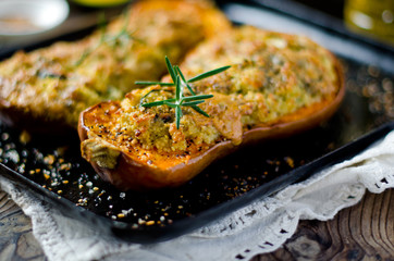 Pumpkin stuffed with couscous, zucchini and cheese Dorblu