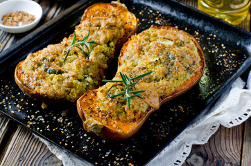 Pumpkin stuffed with couscous, zucchini and cheese Dorblu