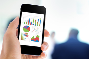 Poster - hand holding mobile phone with analyzing graph