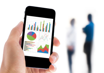 Poster - hand holding mobile phone with analyzing graph