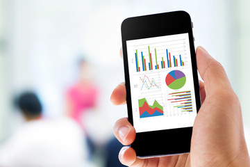 Poster - hand holding mobile phone with analyzing graph