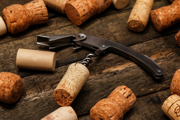 Corkscrew and wine corks