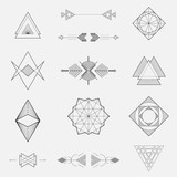 Set of geometric shapes, triangles, line design, vector