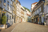 Fototapeta Niebo - Beautiful street in Ljubljana old town Slovenia.