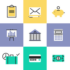 Finance and money pictogram icons set