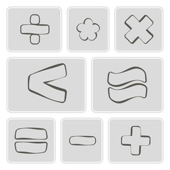 set of monochrome icons with arithmetic symbols
