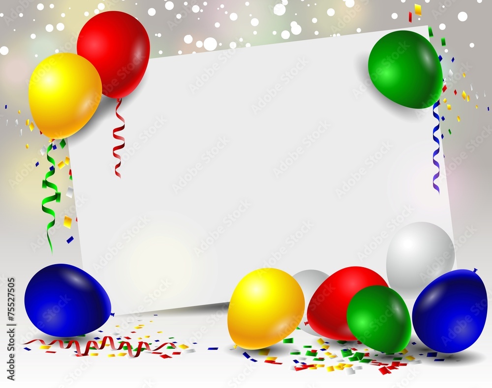 vector birthday with balloons and blank sign - obrazy, fototapety, plakaty 