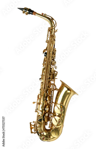 Fotomural Saxo alto saxofón de oro aislado en el fondo blanco.