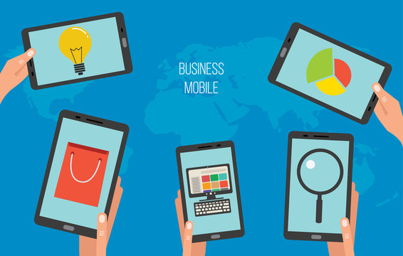Mobile apps on tablets or smartphones, vector illustration