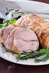 Wall Mural - Roasted pork tenderloin with herbs