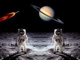 Fototapeta  - Astronauts Saturn Planet Moon