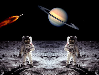 Wall Mural - astronauts saturn planet moon