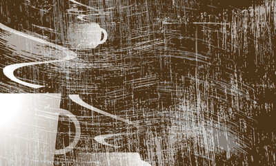 Poster - transparent cup of coffee and scratched background