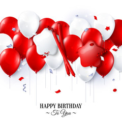 Wall Mural - Vector birthday card with balloons and confetti.