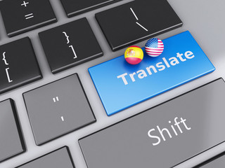 Poster - 3d translation button on Computer Keyboard. Translating Concept.