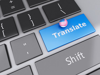 Poster - 3d english translation button on Computer Keyboard. Translating