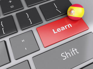 Poster - 3d Learn spanish on computer keyboard. Education concept