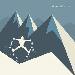 Wall Mural - Winter mountain adventure background, vector