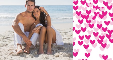 Aufkleber - Composite image of cuddling couple smiling at camera