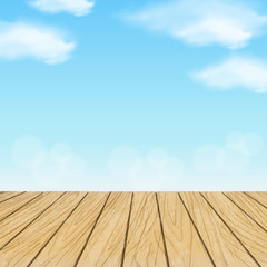 Wall Mural - wooden planks over blue sky scenery