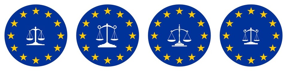 Canvas Print - Balance de la Justice dans 4 drapeaux européens