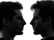 close up portrait two  men twin brother friends silhouette