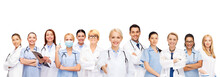 Smiling Female Doctors And Nurses With Stethoscope