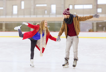 Poster - happy couple holding hands on skating rink