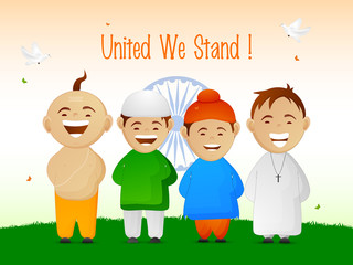 Poster - Indian Republic Day celebration with different religion kids.